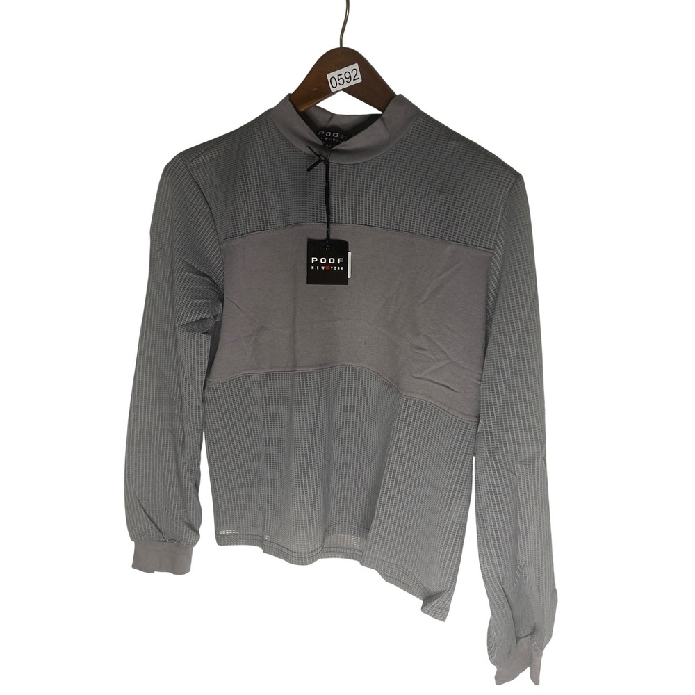 Poof New York Womens Grey Mock Neck Mixed Media Mesh Long Sleeve Top‎ Size M